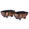 PestExpel 2 x Half Barrel Oak Effect Trough Garden Patio Planters Pot Ornament