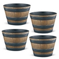 PestExpel 4 x Half Barrel Oak Effect Garden Patio Planters Pots