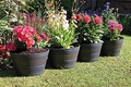 PestExpel® 4 x Half Barrel Oak Effect Garden Patio Planters Pots